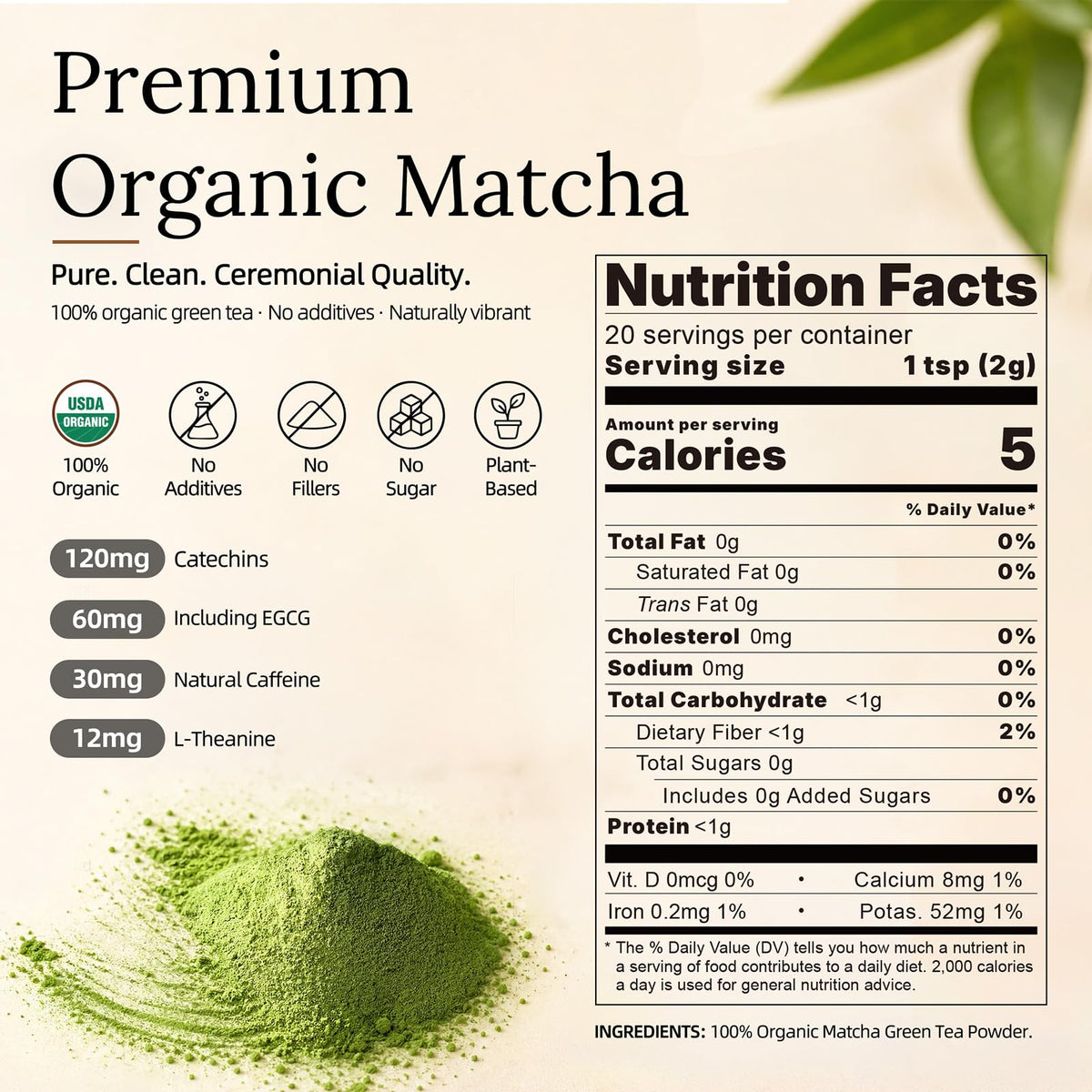 35°N MATCHA 40g/1.4 oz USDA Organic Ceremonial Grade Matcha Powder
