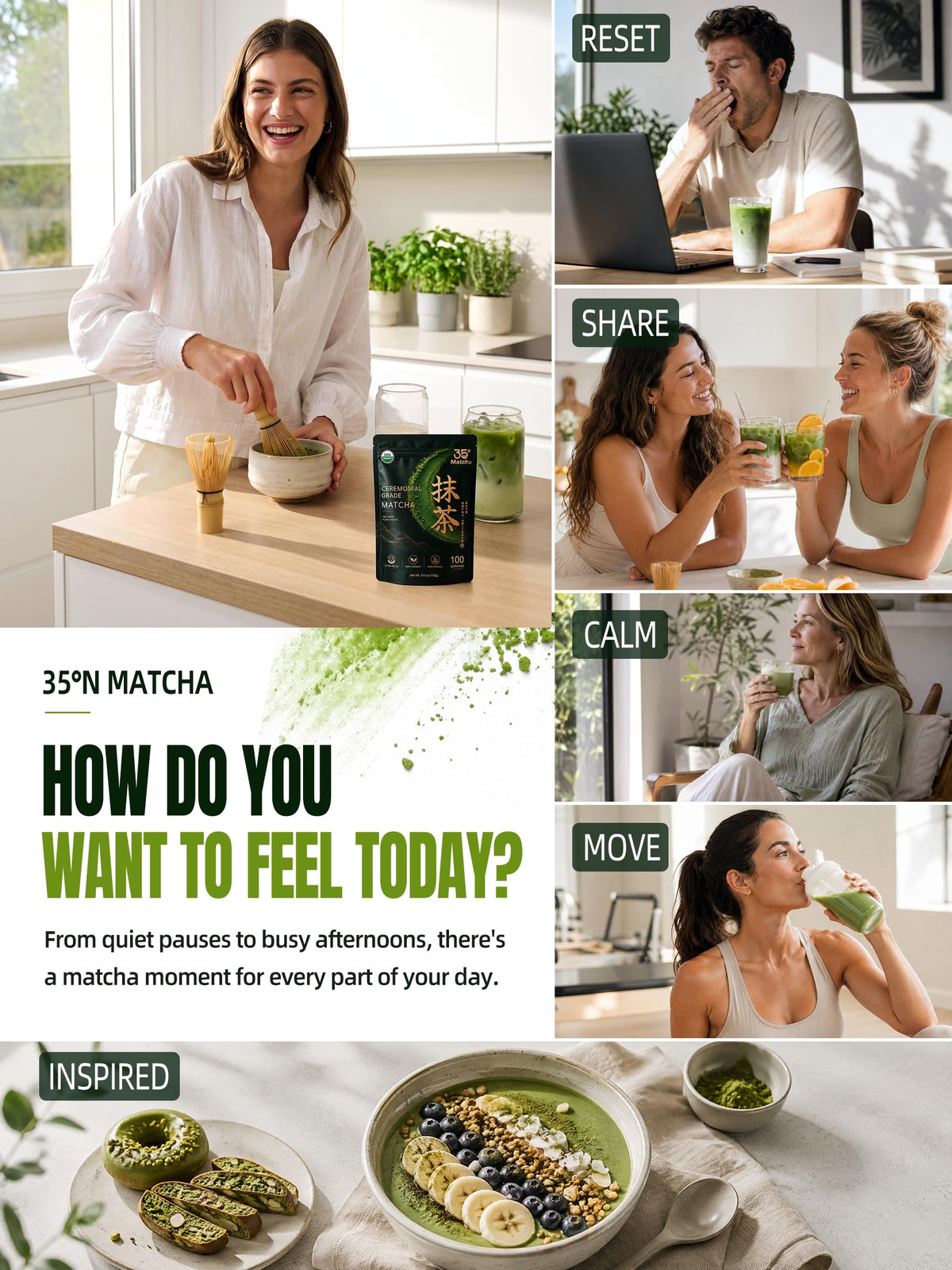 35°N MATCHA 100g/3.5 oz USDA Organic Ceremonial Grade Matcha Powder